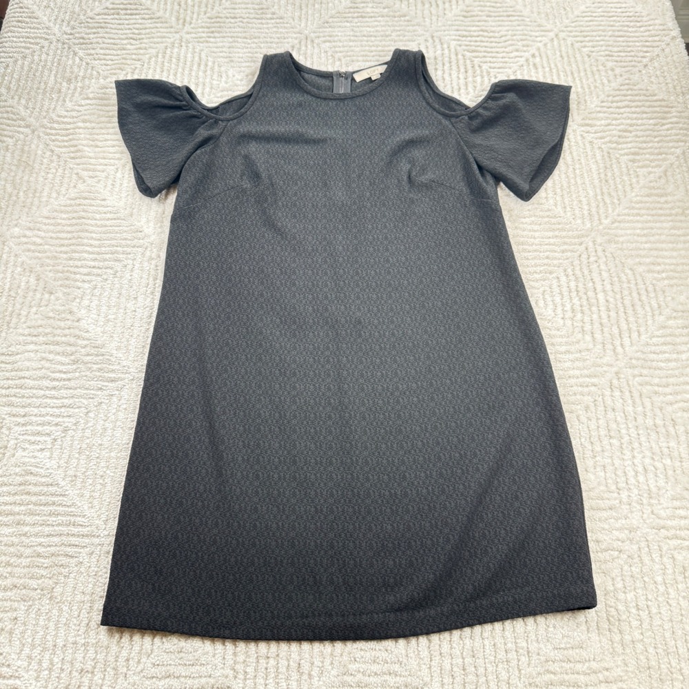 Loft Cold Shoulder Shift Dress Women 12 Black Flutter LBD Cocktail Office Goth